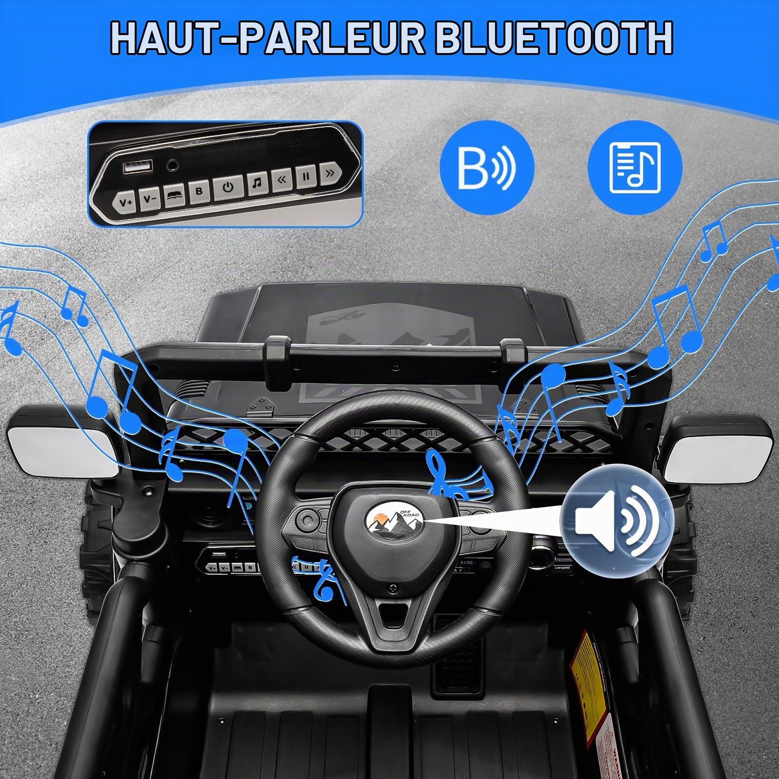 Voiture Électrique Enfant 12V - Quad avec Télécommande Parentale, 3 Vitesses, Phares LED, Klaxon, MP3, Ceinture Sécurité, sans Fil - Cadeau Fille Garçon 3-8 Ans, Noir