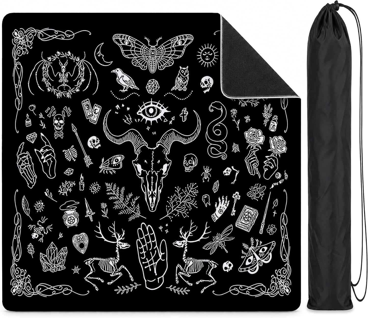 Dark Academia Gothic Mahjong Mat for Table 31.5" x 31.5" 114MJD | Mystical Witchy Astrology Goth Anti-Slip Noise-Reducing Mahjong Table Cover for Mah Jong Poker Board Card Games Dominoes
