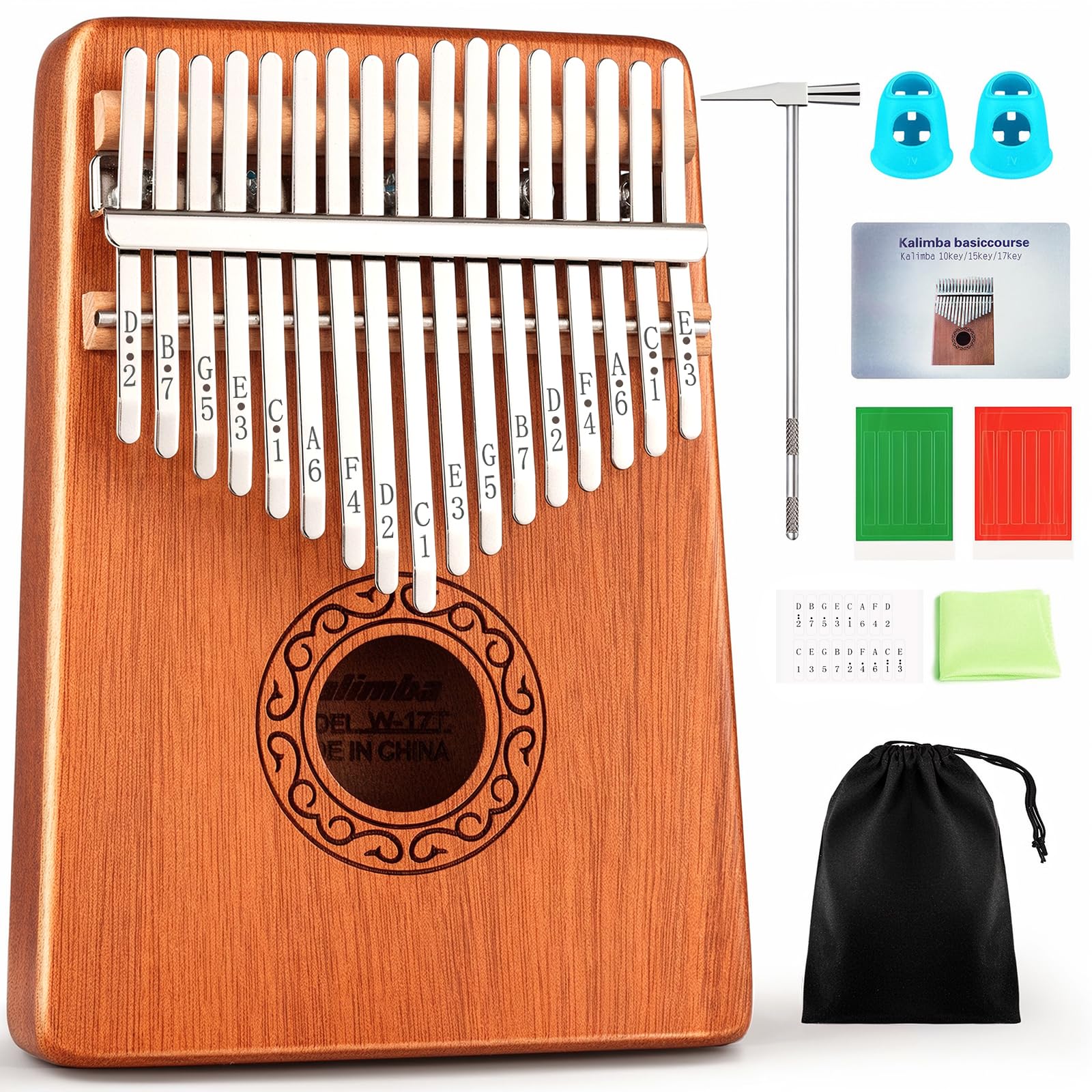 CAHAYA Kalimba - Piano de pulgar de 17 teclas: instrumento de marimba de dedo con 2 púas de pulgar para amantes de la música, modelo CY0338