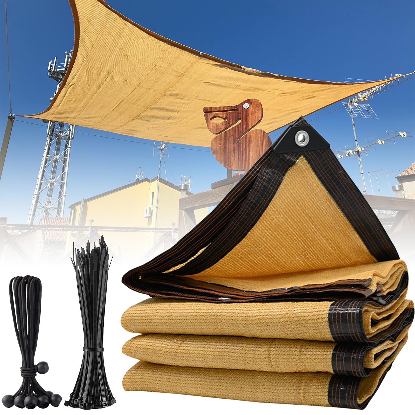 Filet d'ombrage extérieur beige pour pergola et repas en terrasse