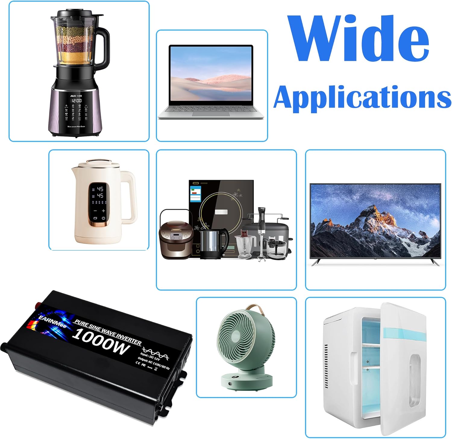 Pure Sine Wave Inverter,1000W Solar Inverter,12v to 110v Car Power Inverters 12v to 120v with Dual AC Socket Intelligent LCD 2000W Peak Power