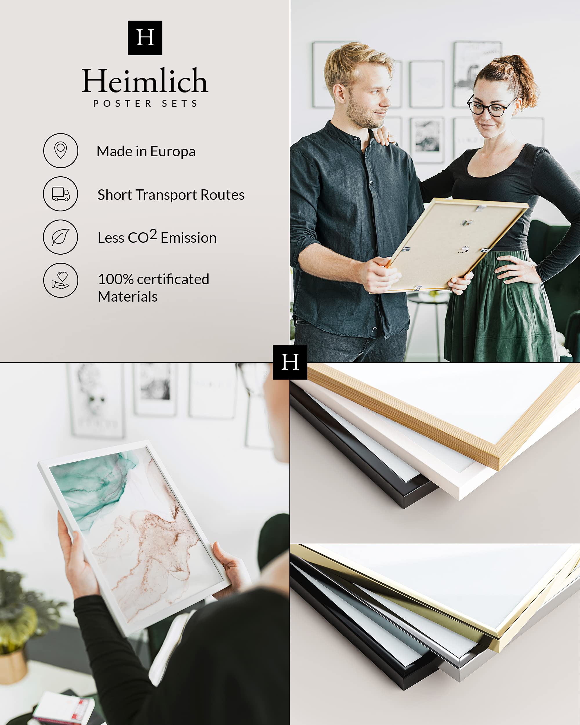 Heimlich Cornice A4 21x30 cm Legno di pino Bianco Confezione da 2 Cornici per certificati diplomi
