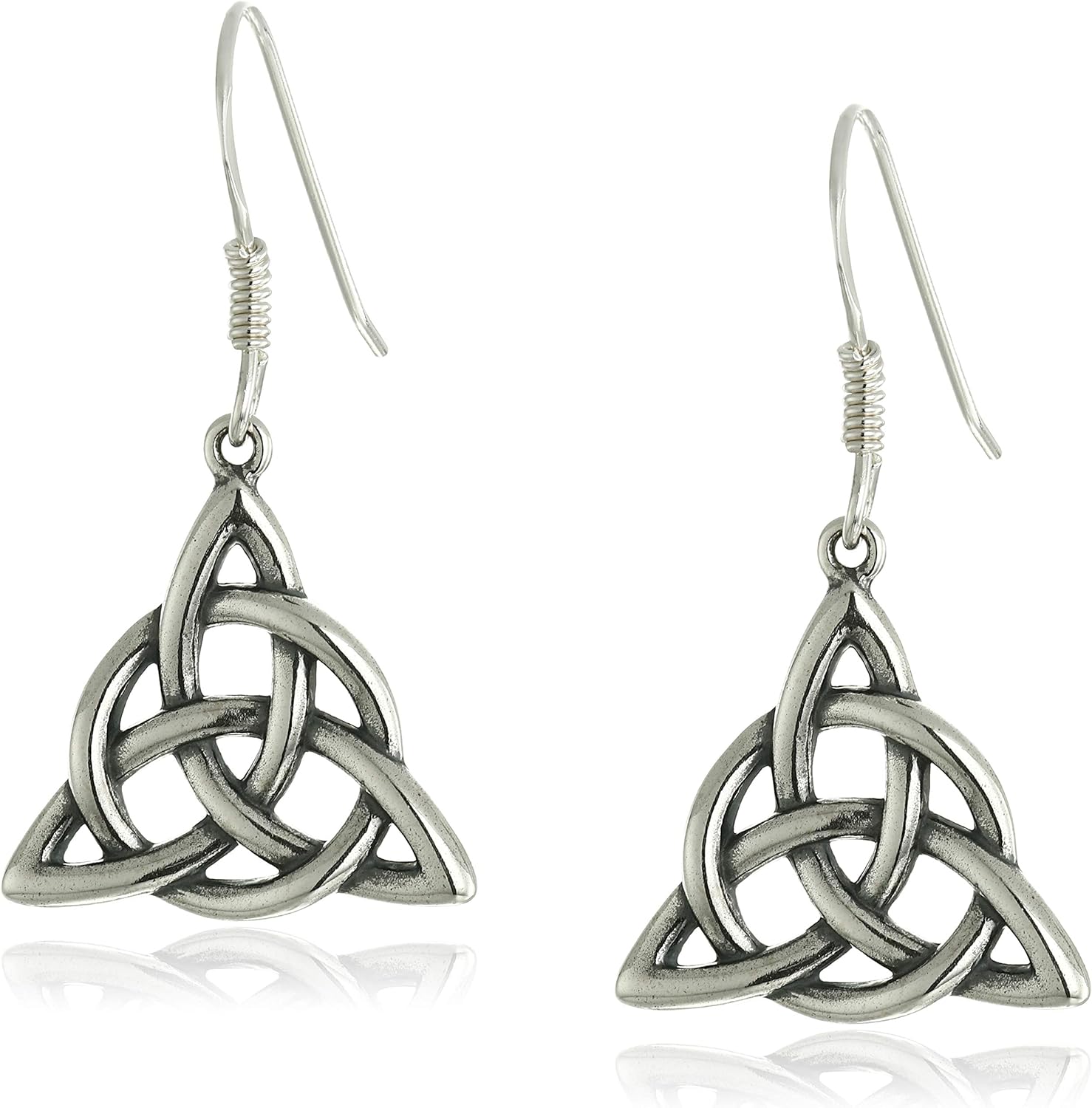 Gold Plated Sterling Silver Celtic Triquetra Trinity Knot Triangle Drop Earrings