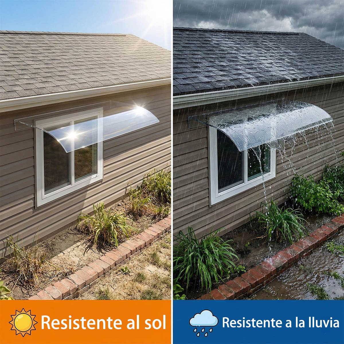 Marquesina Puerta Exterior, Techo Exterior Lluvia, Marquesinas de Policarbonato Sólido Transparente, Tejadillo de Protección contra Sol y Lluvia para Ventanas, Balcón, Garaje y Terraza, Ampliable