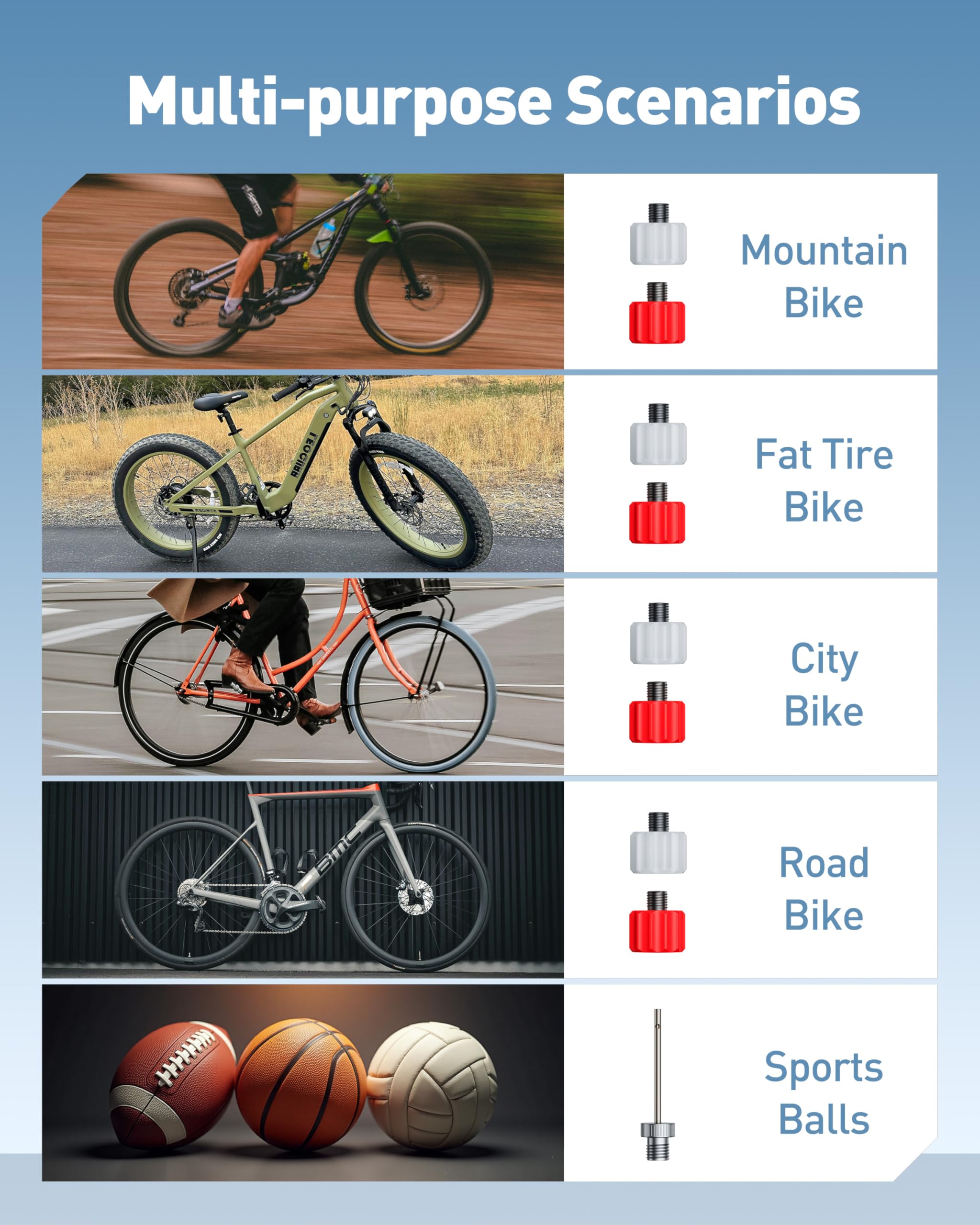 AUXITO Bike Pump, Mini Electric Bicycle Pump with Guage 30s Fast Inflate, 120PSI Bike Tire Pump with Presta & Schrader Valve Adaptor, Bike Accessories for Road Mountain Bike, E-Bike, Motorcycle