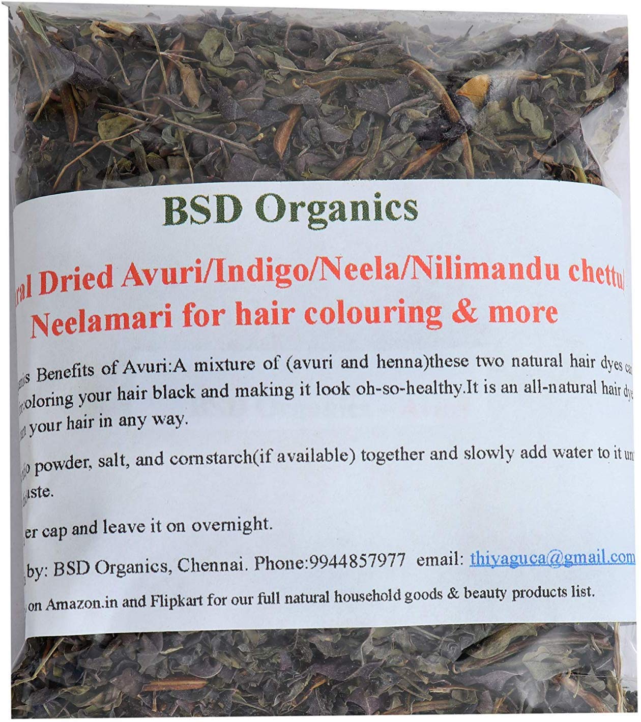 BSD Organics Natural Dried Avuri/Indigo/Neela/Nilimandu chettu/Neelamari for hair colouring & more -200