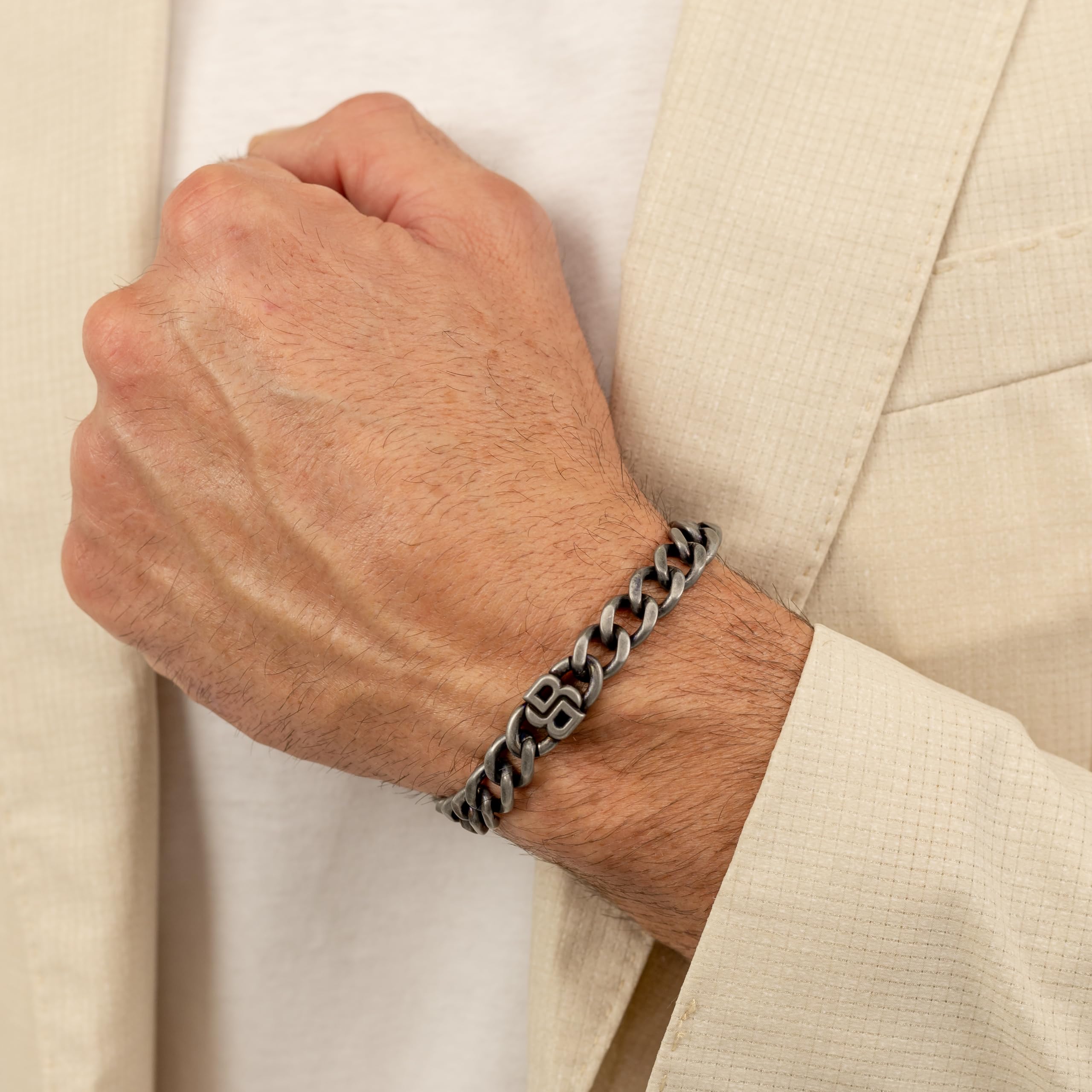 BOSS Jewelry Pulsera o Collar de Cadena para Hombre Colección DOUBLE B ABSOLUTE en Acero Inoxidable con Acabado Antiguo y Charms Doble B