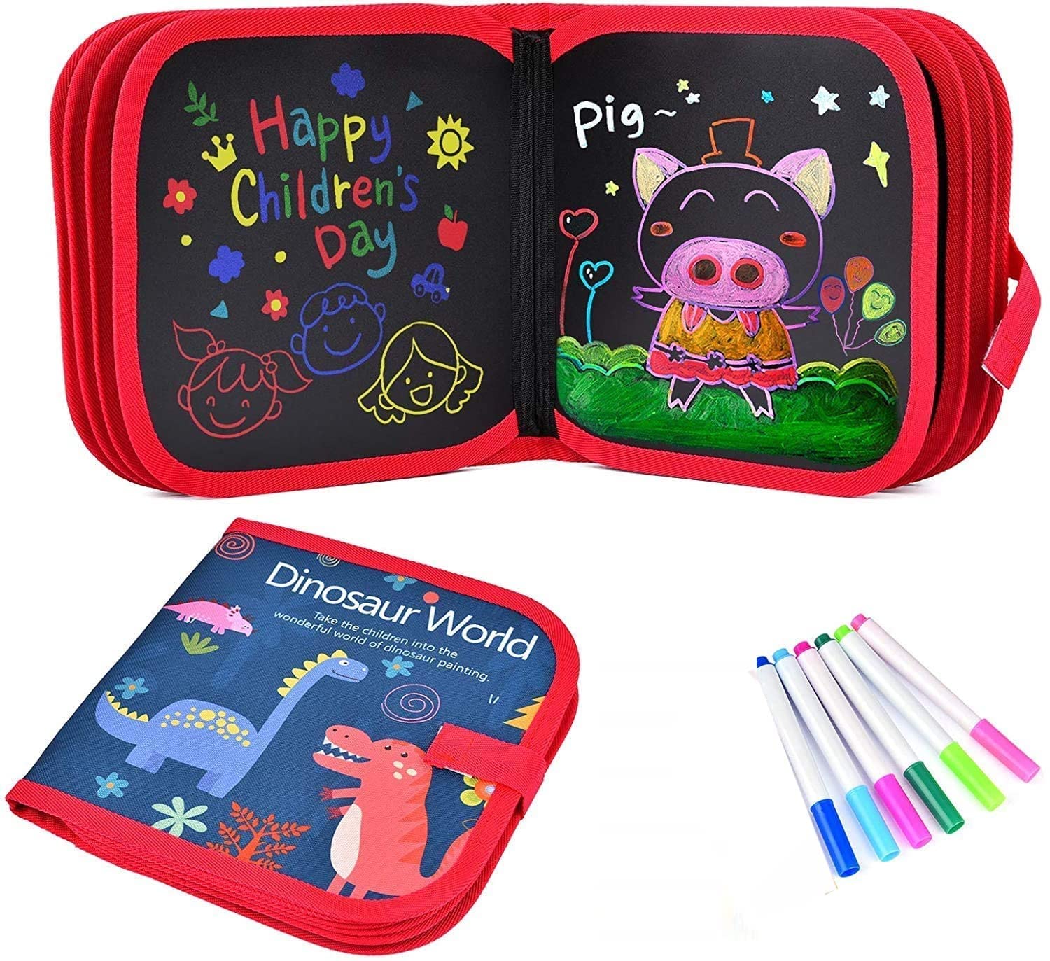 DD Retails Erasable Doodle Drawing Book with 10 Pages & 6Pcs Color || Reusable Drawing Pads with Wet Tissue || Writing Painting Gift Set for Boys and Girls (Pack of 1) (Doodle Drawing Book)