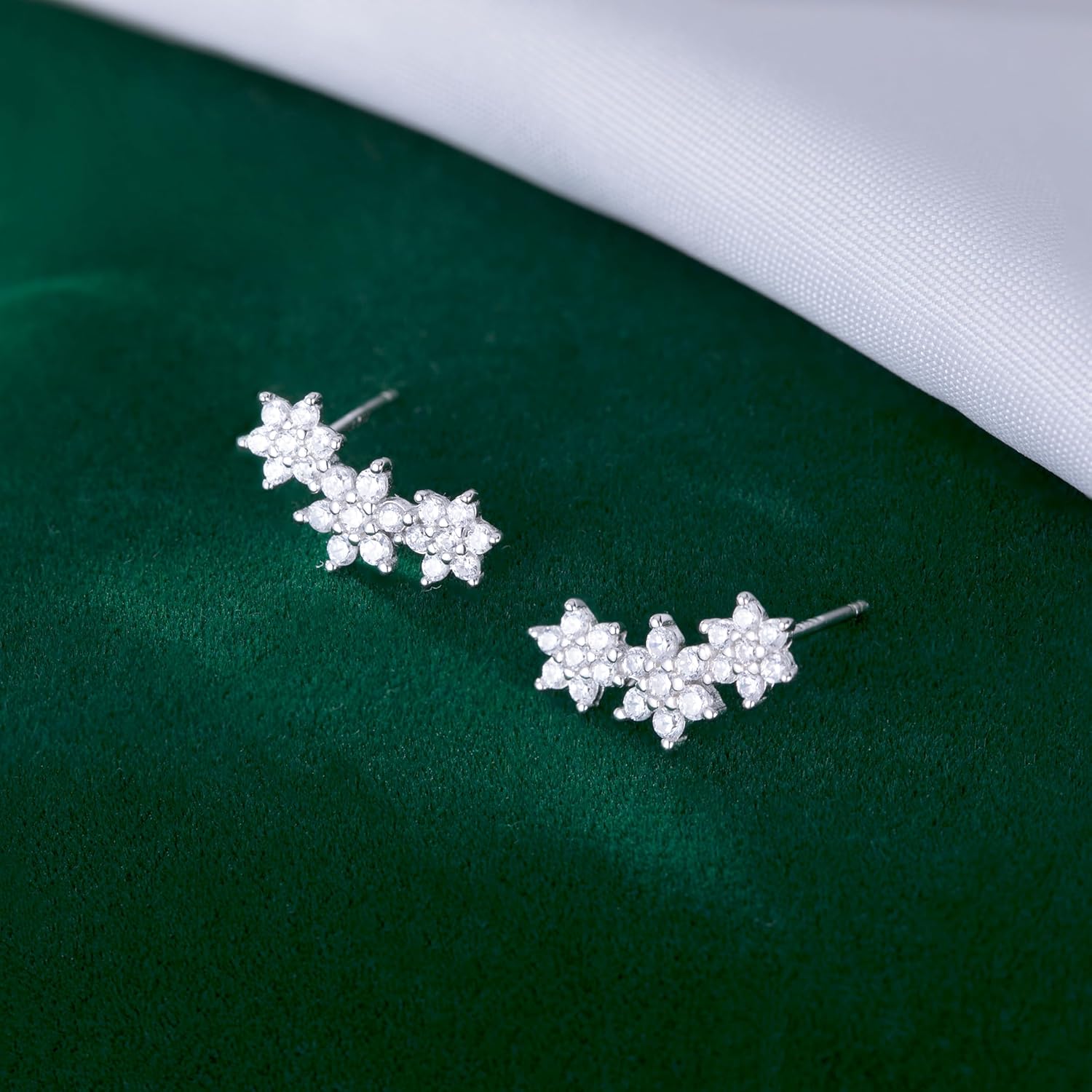 Reffeer Solid 925 Sterling Silver CZ Flower Stud Earrings for Women Teens Cluster Flower Stud Earrings Spring - Image 6