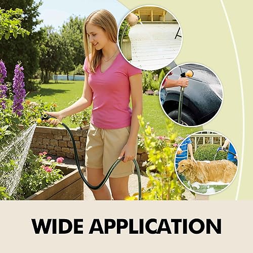 Miniatura 4 de Manguera de agua de jardín de goma de 25 pies, manguera de jardín a prueba de fugas de 58 pulgadas con conector de latón, manguera flexible para