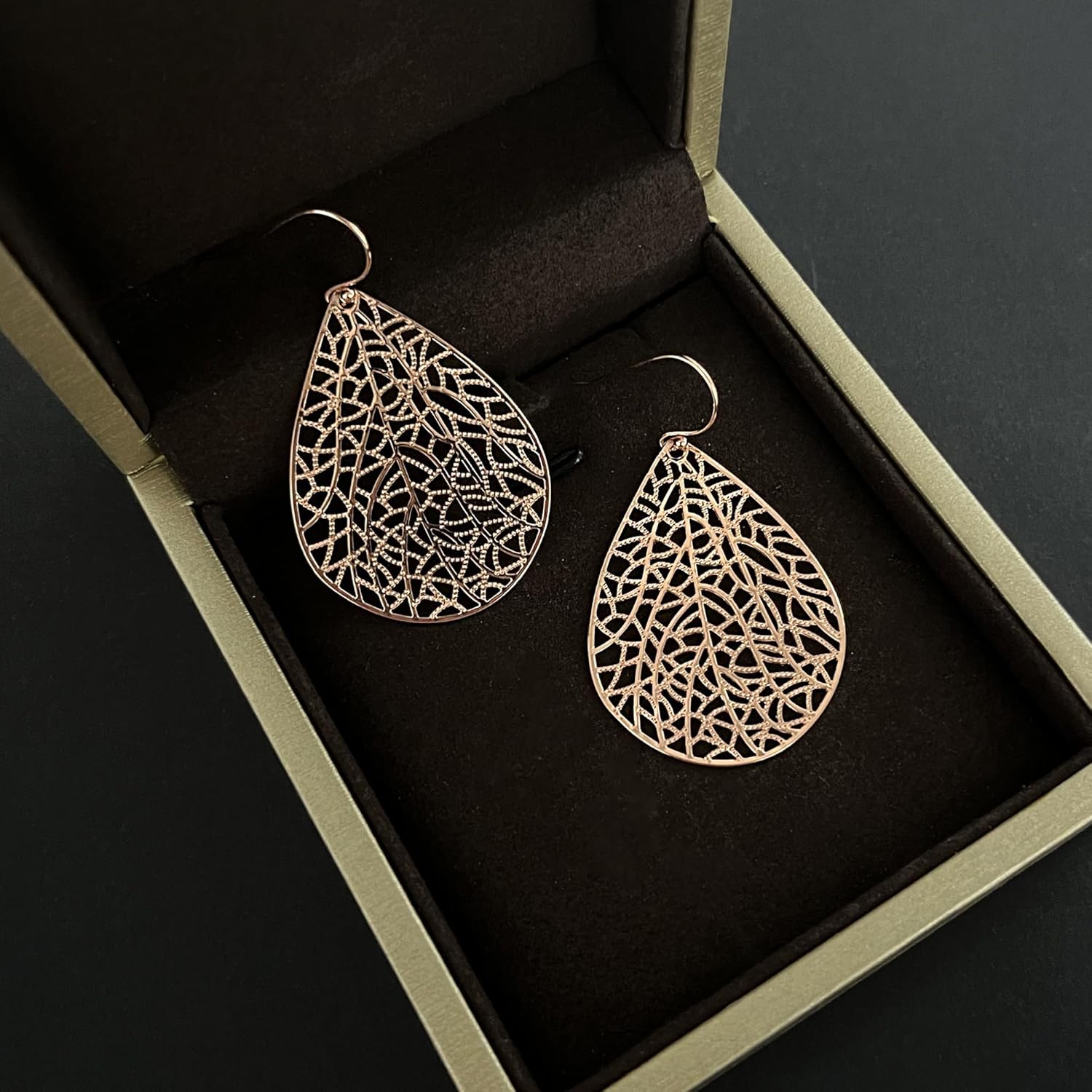 Handmade Filigree Teardrop Dangling Earrings for Women, 925 Sterling Silver Hooks Exquisite Leaf Earrings for Gift - Image 4