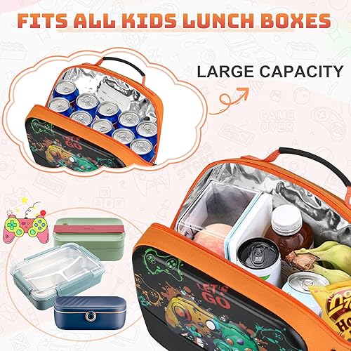 Miniatura 4 de Itslife Lonchera para niños, bolsa de almuerzo aislada para niños, reutilizable, ligera y duradera, con ranura interior para tarjeta de nombre para