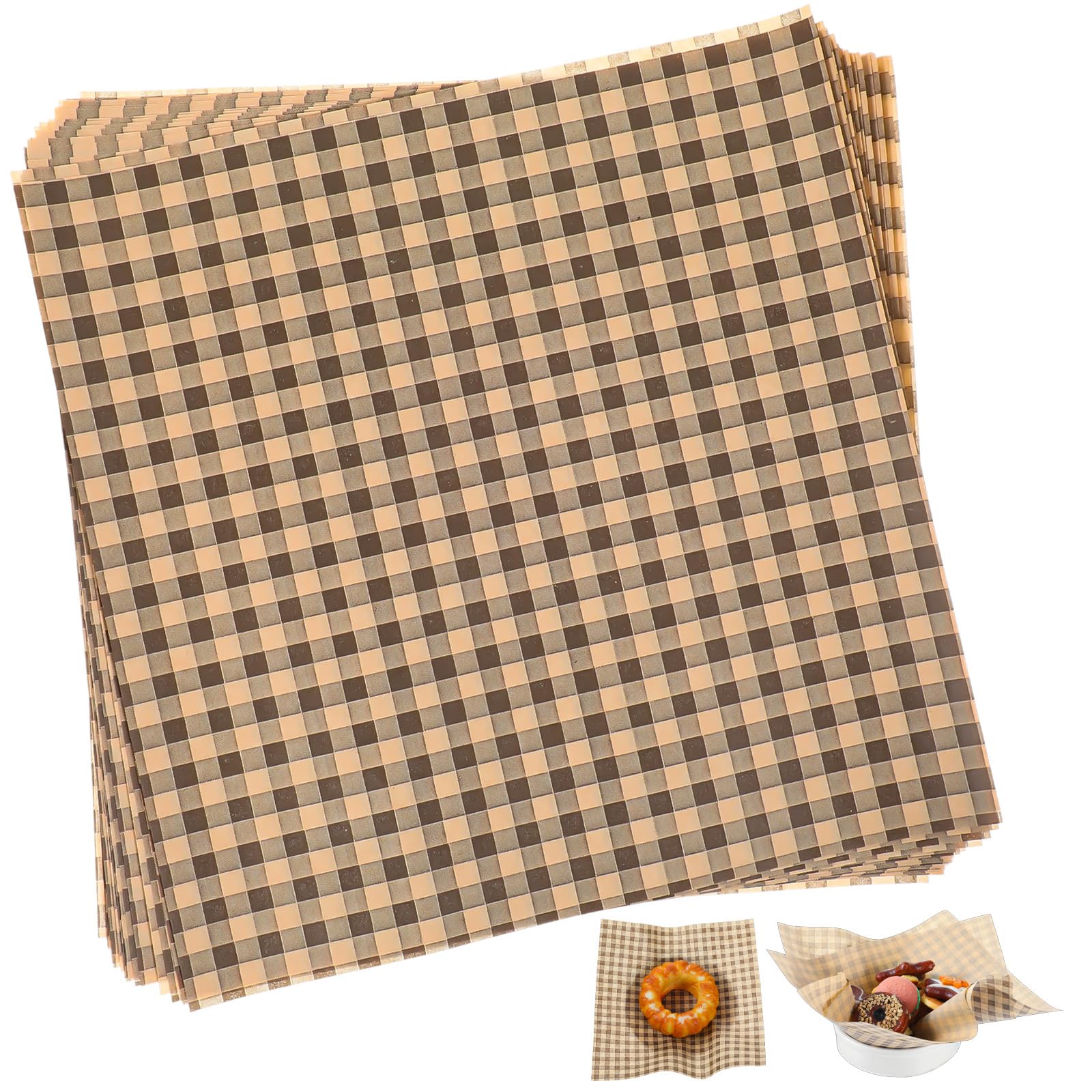 100 sztuk woskowanych arkuszy papieru delikatesowego, 18 cm x 18 cm kwadraty odporne na tłuszcz, w kratkę, do oklejania kanapek i burgerów, papier do pieczenia, arkuszy do pakowania delikatesów