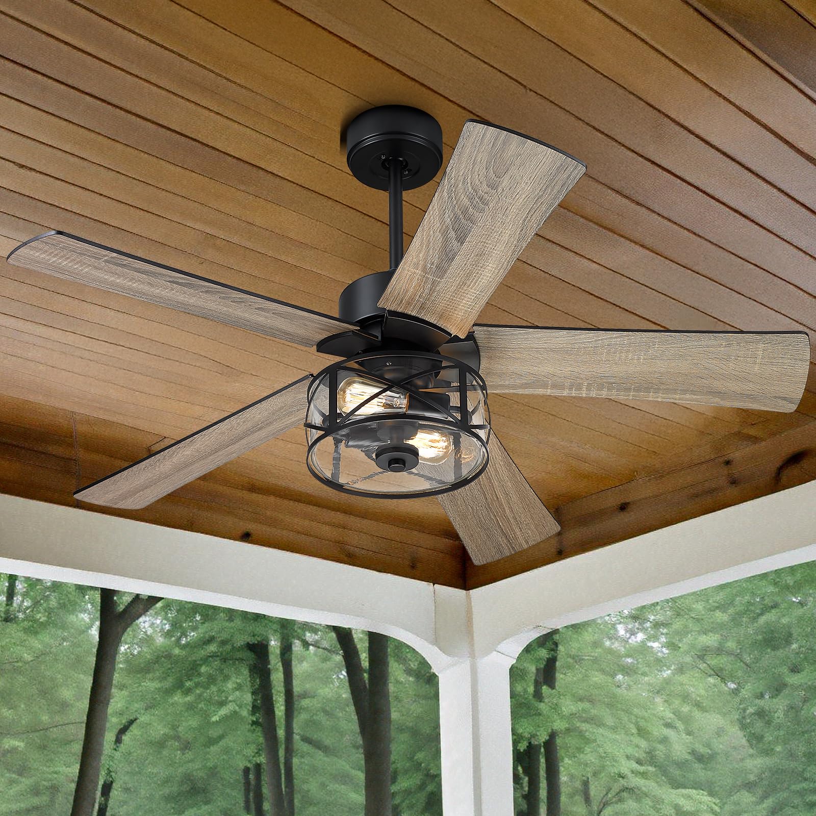 YOUKAIN 48-Inch Farmhouse Ceiling Fan with Light &amp; Remote, Clear Glass