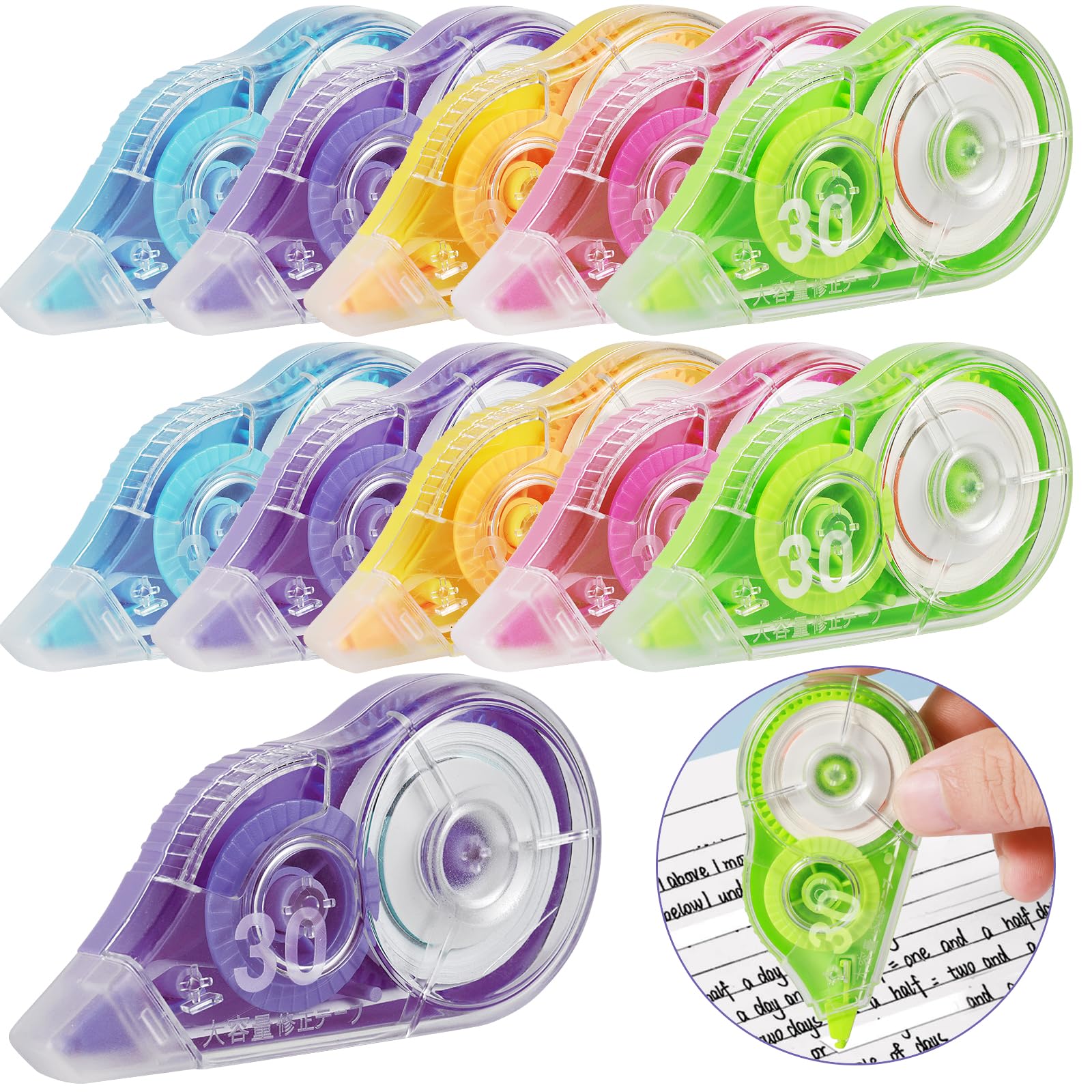 10pcs 30m x 5mm Correction Tape, 5 Colors Large Capacity Correction Tape Roller, White out Tapes Mouse for School Office Home Note Taking