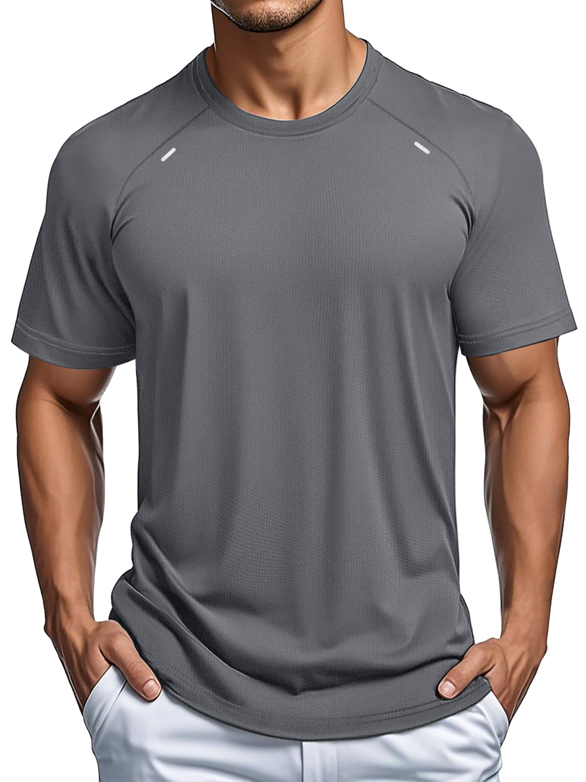 MAGCOMSEN Herren Sportshirt Atmungsaktive Funktionsshirt Schnelltrocknende Laufshirt Sommer Sportbekleidung Leicht Gym Shirt mit Reflektierender Streifen