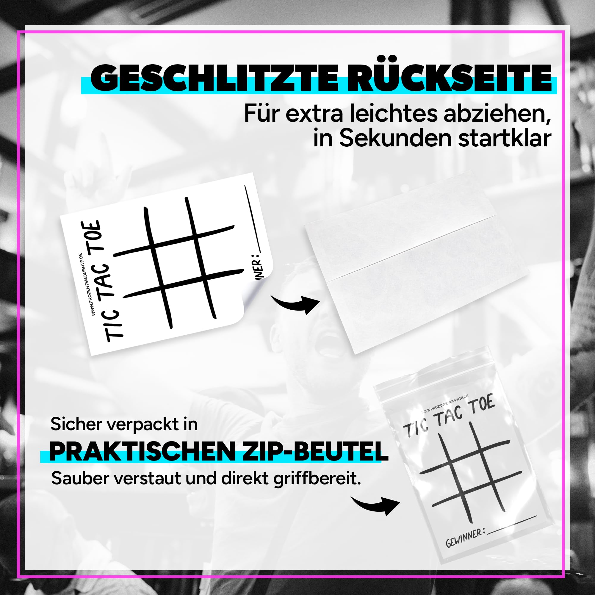 Tic Tac Toe Sticker - Malle Aufkleber, für Festival oder Ballermann, witzige Sticker Sets für Party, Trinkspiel, JGA, Urlaub, Mallorca Sticker Set Accessoires lustig | 1000 Stück