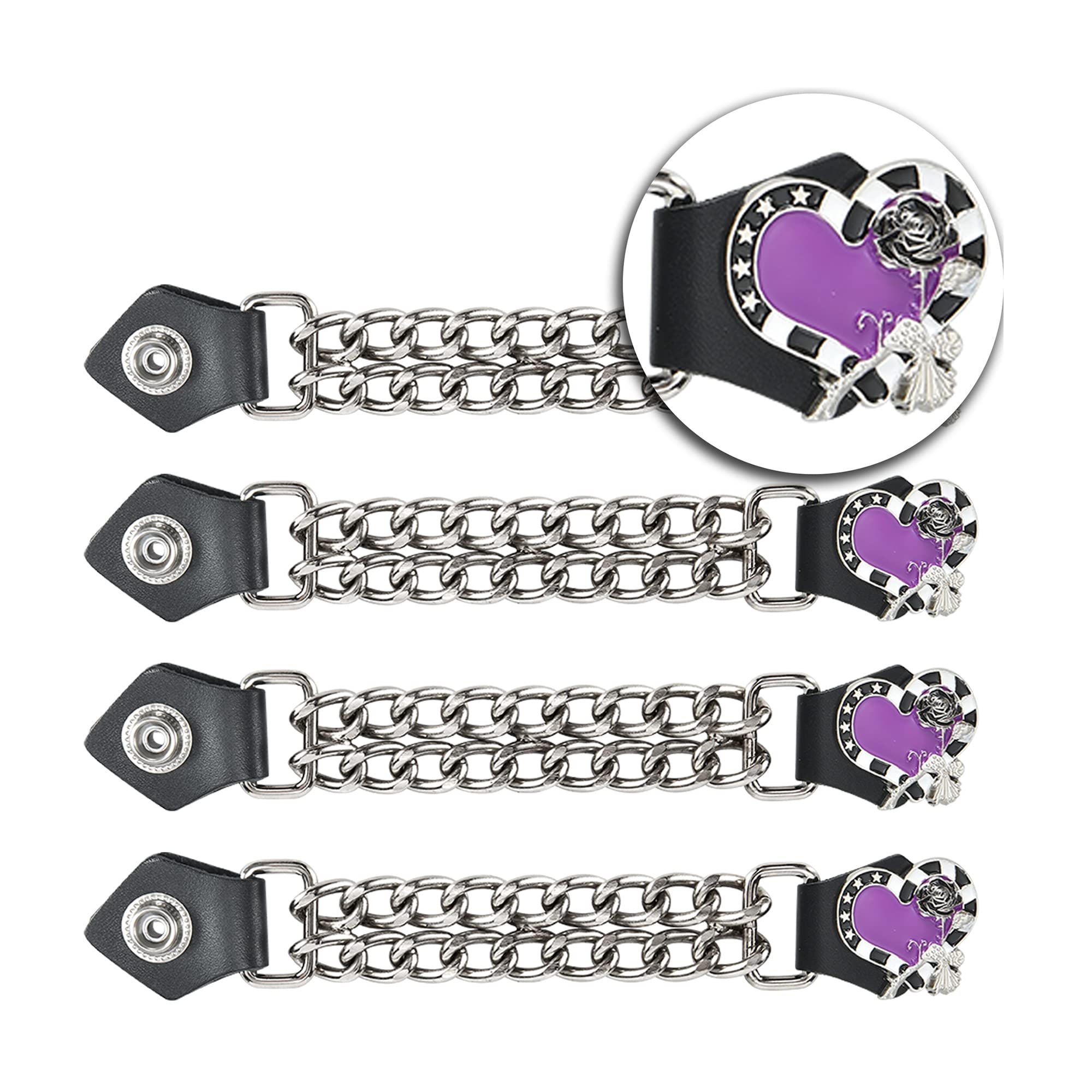 Dream Apparel 4PCS Motorcycle Vest Extenders for Women, Biker Vest Extenders with Faux Leather Ends and Double Chrome Chains