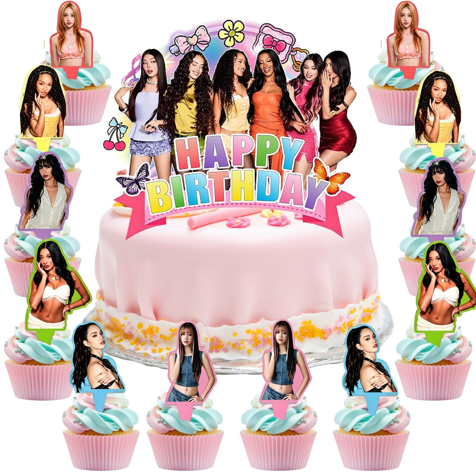 AUNGKWANG katseye Happy Birthday Cake Decoration, Katseye Birthday Decoration, Cupcake Toppers, Cake Toppers, Birthday Cake Decoration for Birthday Parties (Pack of 13)