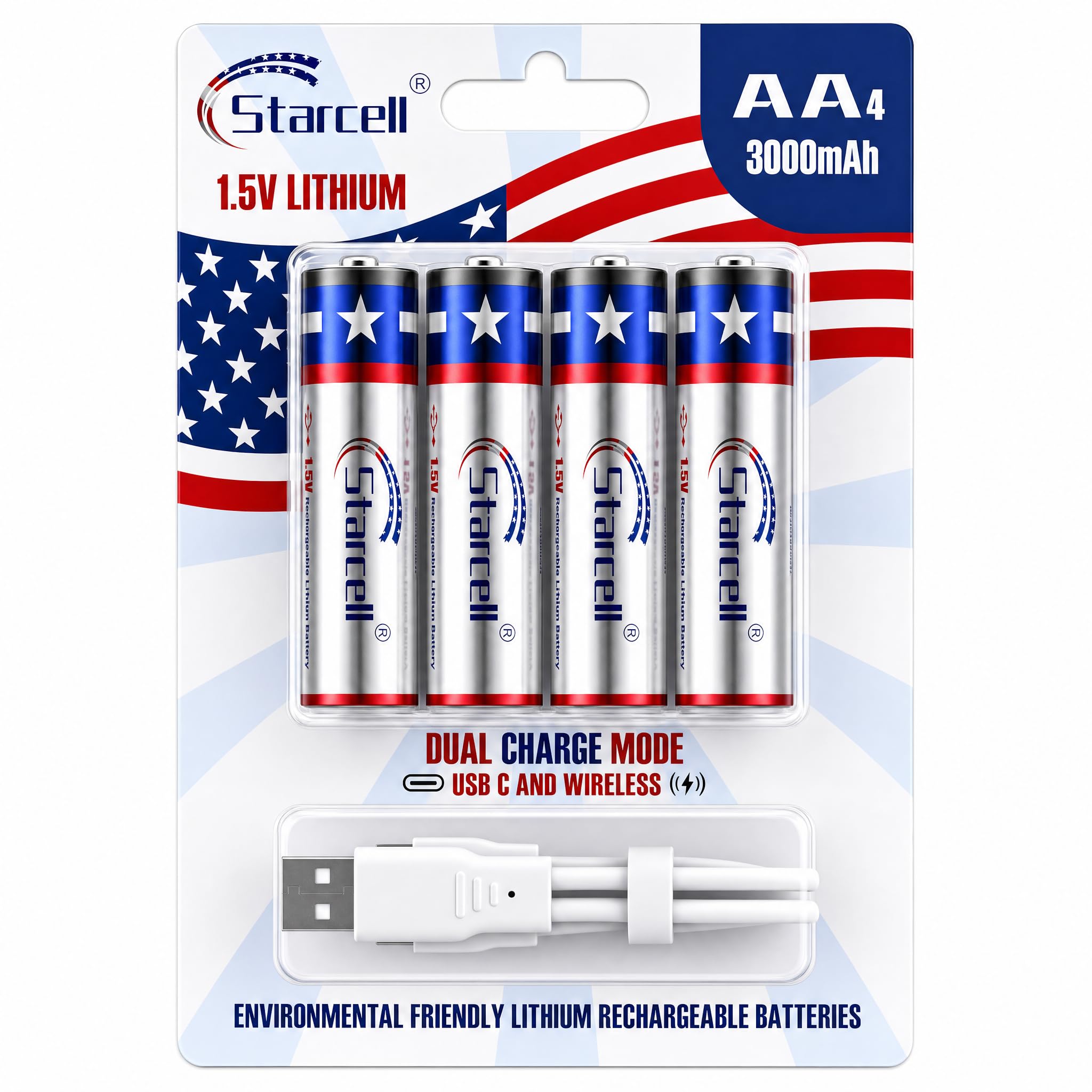 AA Rechargeable Batteries with Charger Kit, Made in United States, 1.5V 3000mAh 𝕃𝕀𝕋ℍ𝕀𝕌𝕄 (4 Pcs.), USB-C & Wireless Fast Charging, Long Lasting, High Capacity, 2000+ Cycles, 3-Year Warranty-image-20
