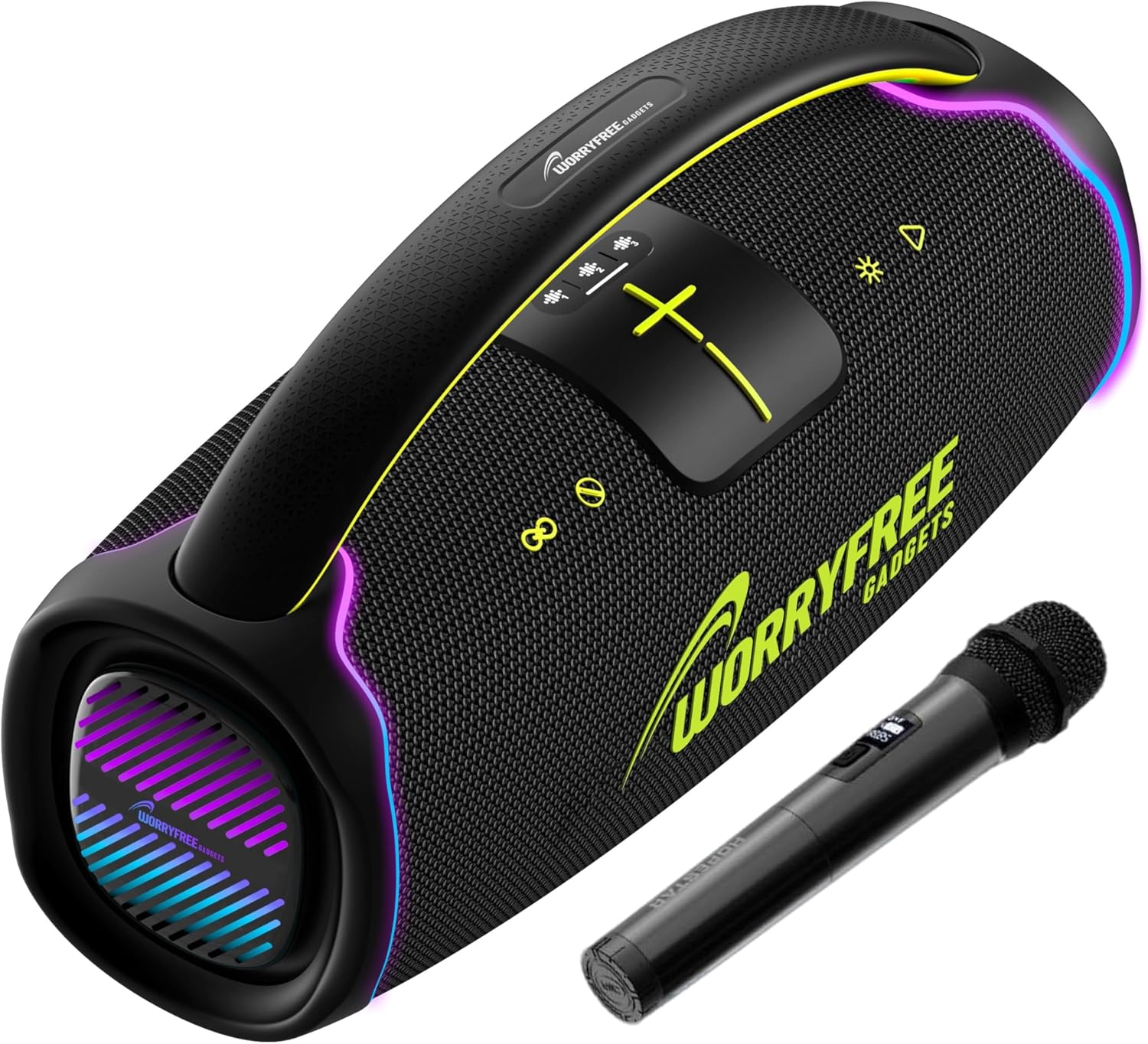 WorryFree Gadgets Portable Bluetooth Speaker with Handle, Deep Bass, TWS, Microphone, 20-Hour Playtime, IPX6 Splashproof, 300W, Black