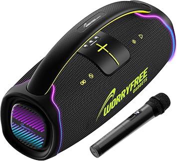 Portable Bluetooth Speaker with Handle, Deep Bass, TWS, Microphone, 20-Hour Playtime, IPX6 Splashproof, 300W, Black