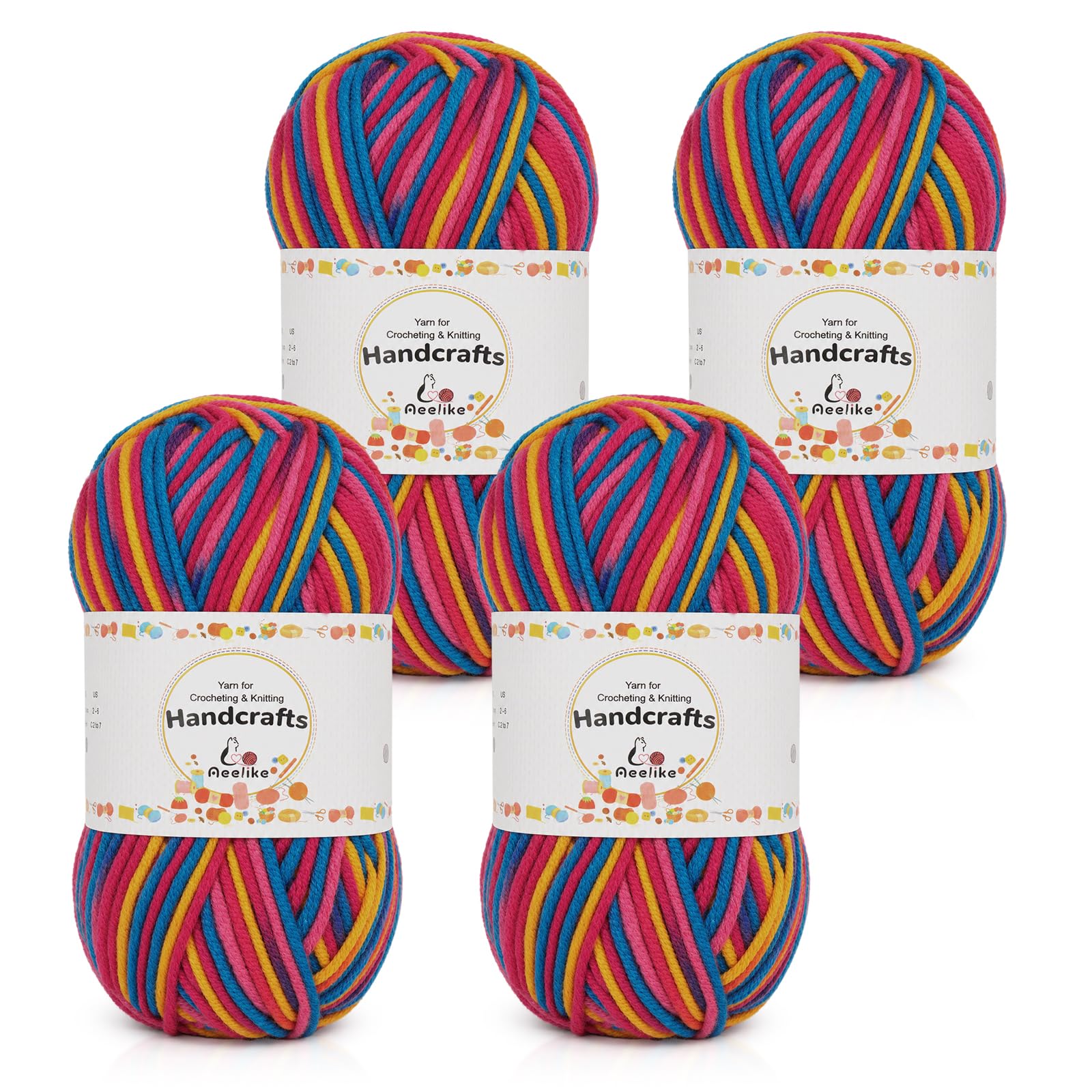 Aeelike 200g(4x50g) Farbverlaufsgarn Wolle Farbverlauf Zum Stricken Weich