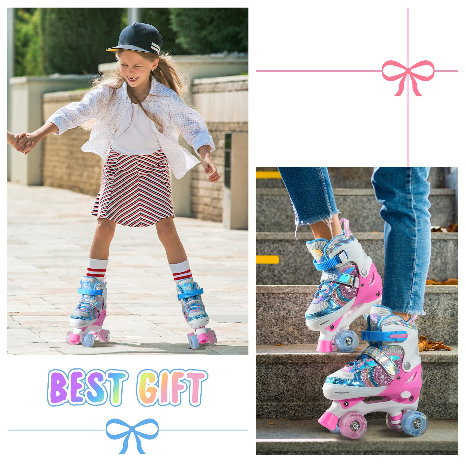 Truwheelz Rainbow Roller Skates for Girls 4 Size Adjustable Light up