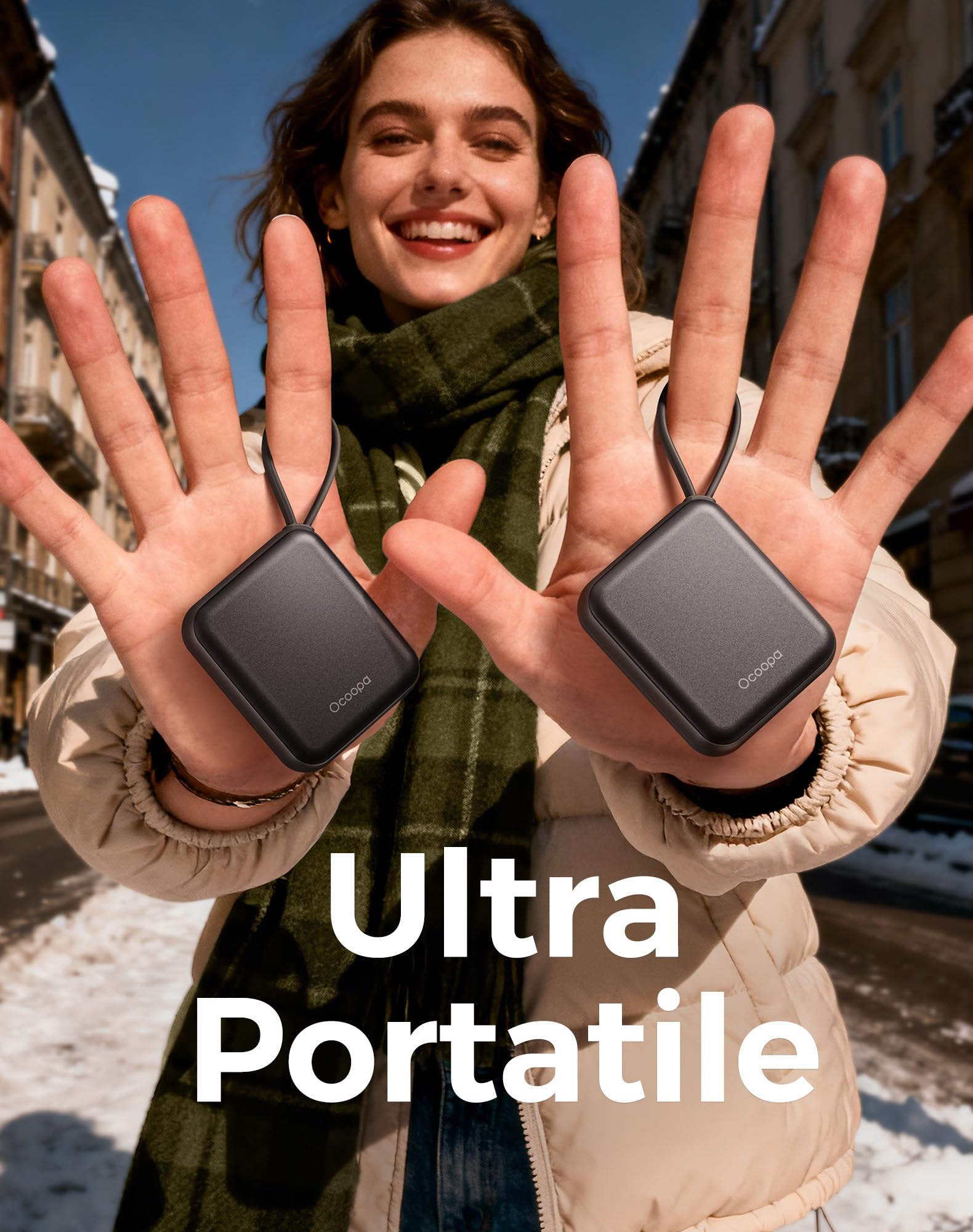 OCOOPA Scaldamani Elettrico 2 Pezzi, Portatile Scalda Mani USB Ricaricabile 4000mAh, 3 Livelli fino a 52°C, Utile Regalo di Natale, Ideale per Sci Invernale, Viaggi e Attività all’Aria Aperta,UT5 Nano