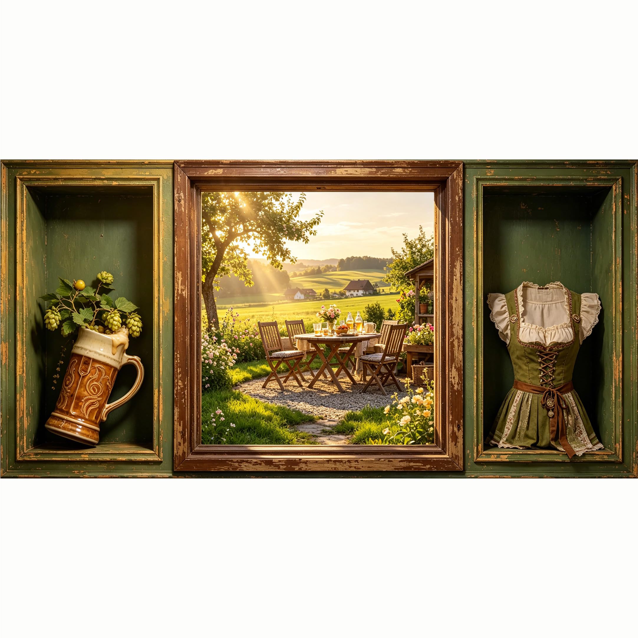 QZLITHOTIC 50x100cm 3D Framed Wall Art， Rustic Farmhouse Countryside Garden Landscape SelfAdhesive Mural， WaterActivated Peel & Stick Fabric Decor Wall Decal for Bedroom Living Room