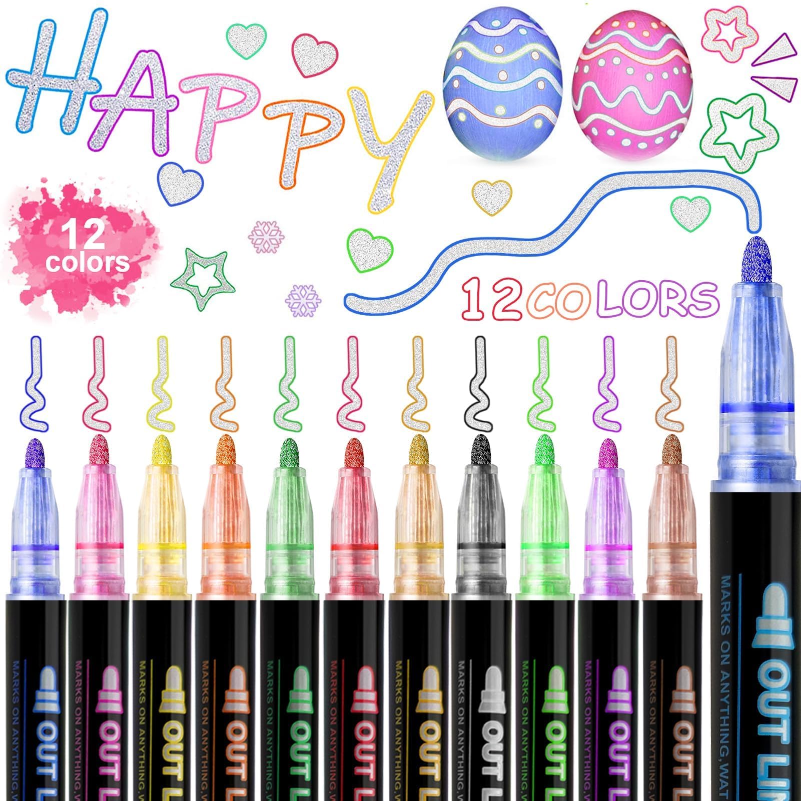 Rotuladores De Purpurina Maqhpu – 12 Colores Metálicos De Doble Línea Para Manualidades, Scrapbooking Y Regalos De Niñas 4-12 Años
