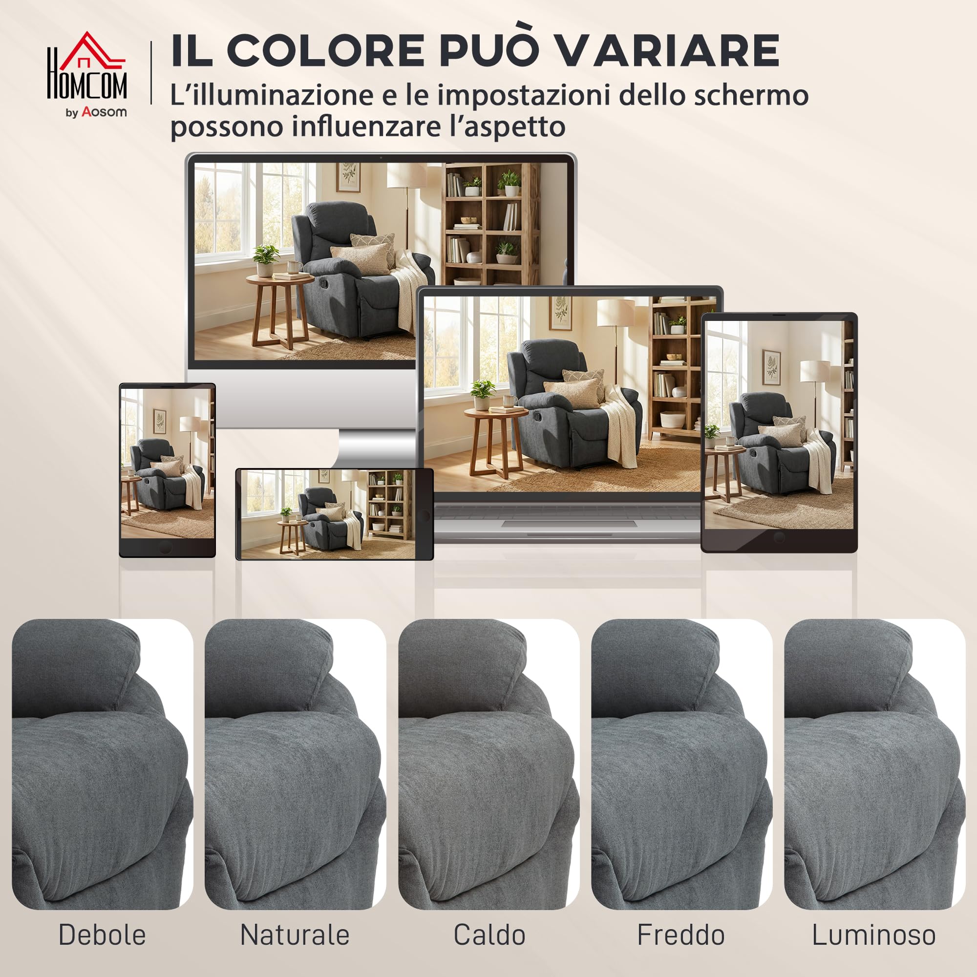HOMCOM Poltrona Relax Manuale Ergonomica in Tessuto, Poltrona Reclinabile a 150° e Poggiapiedi per Casa e Ufficio, 93x88x102cm, Grigio Scuro