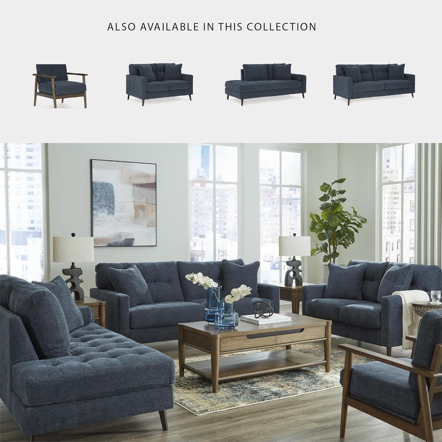 Signature Design by Ashley Bixler Classic Tufted Loveseat with Removable Cushions, Blue