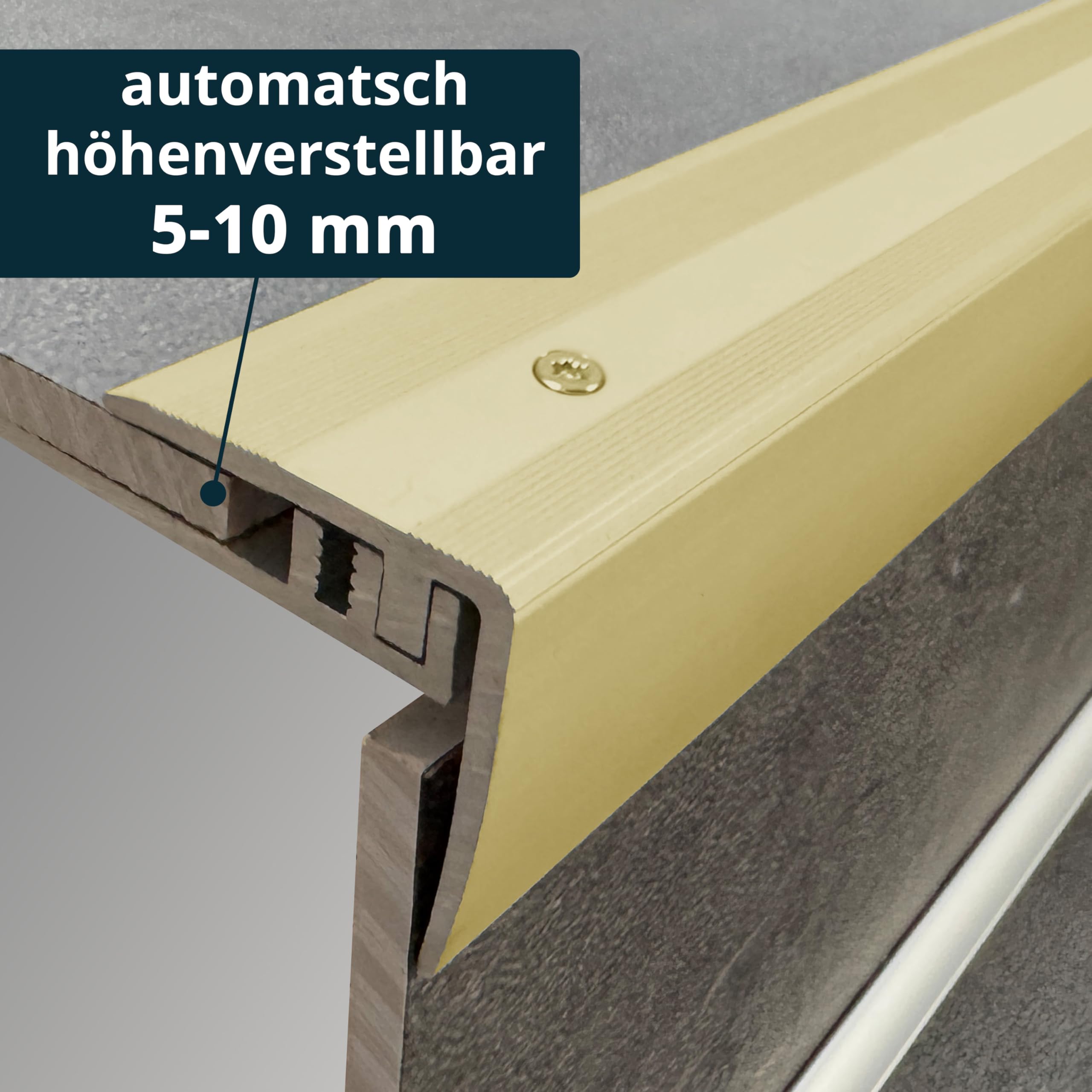 ufitec® Profi Smart system profili do podłóg winylowych – nadaje się do wykładzin o wysokości 5-9 mm, anodowane aluminium (profil krawędzi schodów, długość: 270 cm, złoty jasny)