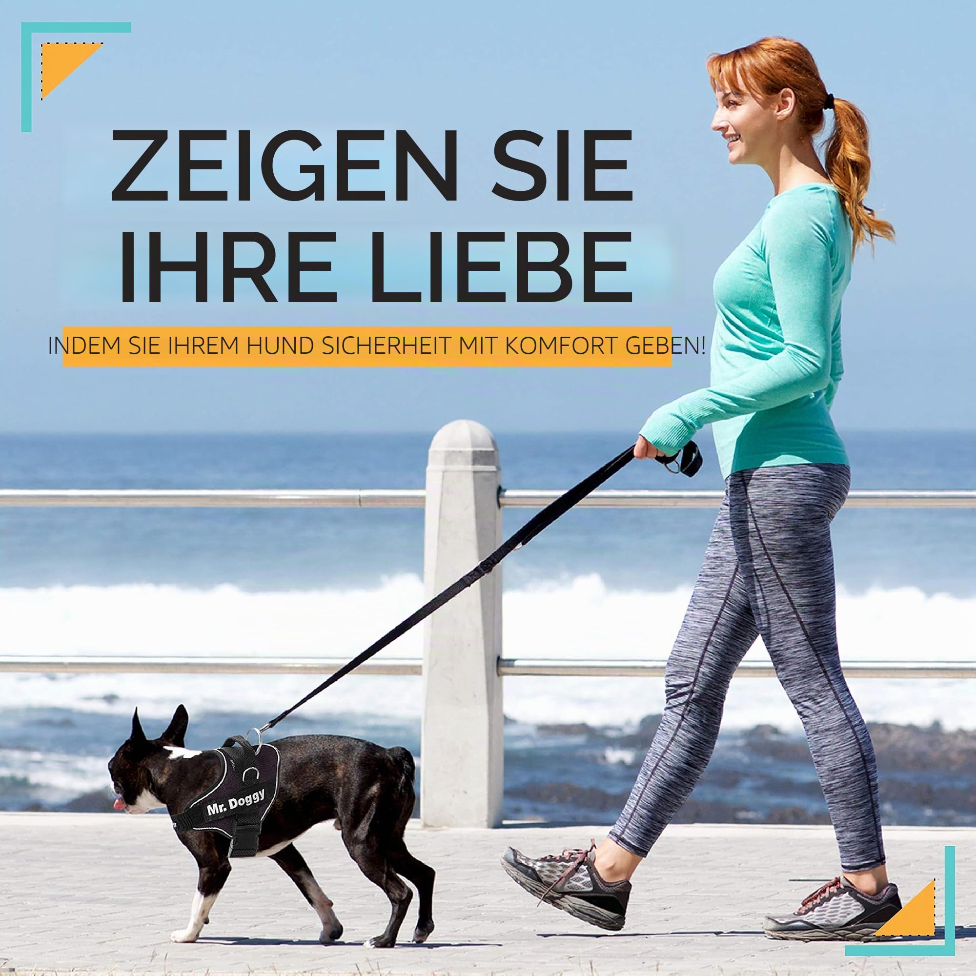 SUPER DOGGY Hundegeschirr personalisiert – Anti-Zug, reflektierend und sicher – Brustgeschirr für kleine, mittelgroße und große Hunde mit 2 Namensschildern (Schwarz, XL30-45KG)