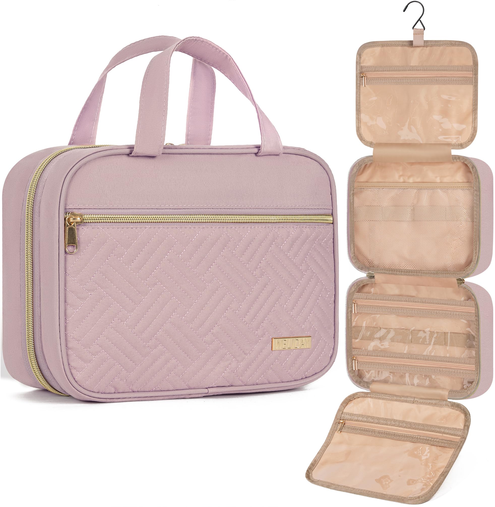 WELIDAY Travel Toiletry Bag for Women & Men Water Resistant Makeup Bag with Hanging Hook Portable Travel Organizer for Travel Accessories,