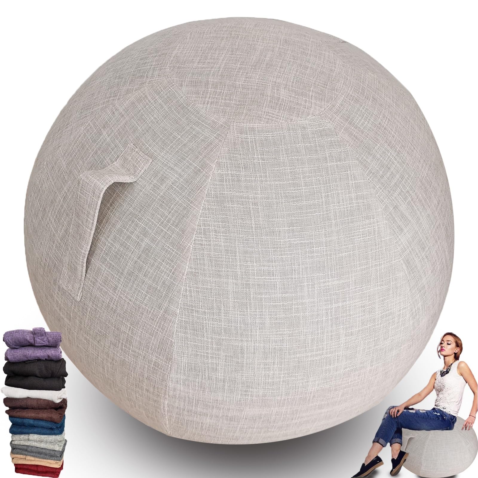 WTZHHK 9 colors Exercise Ball/Yoga Ball Cover 55/65/75cm Birthing Ball Pregnancy Pilates Balance Chair Anti Burst Ball Covers Storage Bag Accessories(excluding ball)(Off-white,75cm) — image 1