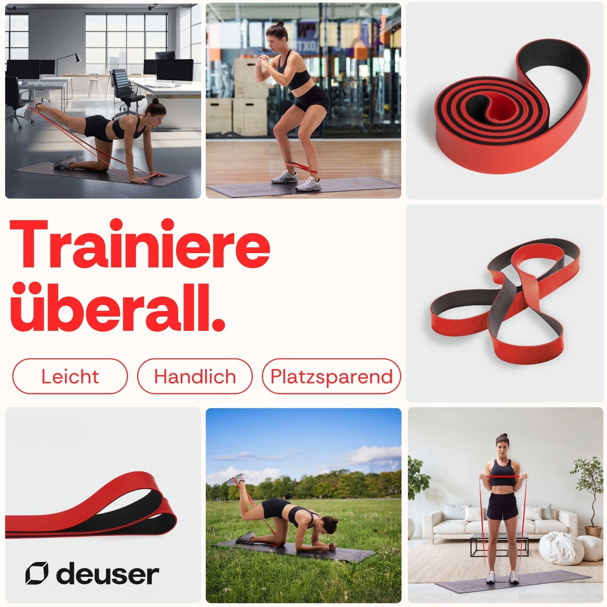 Deuserband Original Widerstandsband Gymnastikband aus Naturkautschuk, vegan, rutschfest, In Deutschland gefertigte Fitnessbänder für Krafttraining, Fitness, Yoga