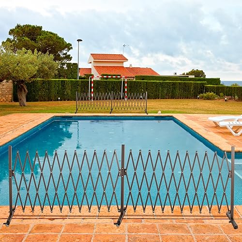 Miniatura 4 de Valla de aluminio extensible, puerta de barricada portátil con ruedas, tamaño máximo de expansión 201 "x 15.2" × 40.6", barrera de seguridad de