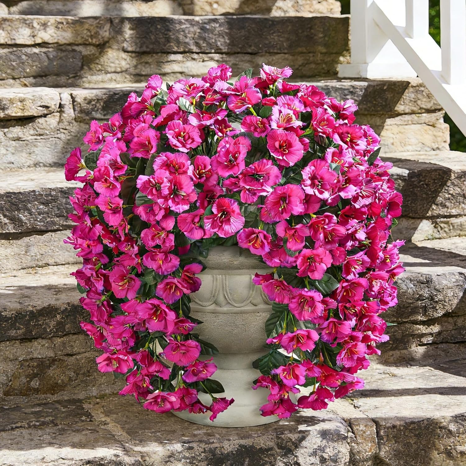 HyeFlora Fake Hibiscus Artificial Hanging Flowers Plants for Outdoors Decoration, 2pcs Silk Hibiscus Vines Realistic UV Resistant Fuchsia Faux Flowers for Outside Planter Porch Patio Yard Home Party