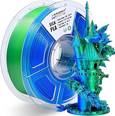 20 – LOCYFENS PLA Filament 1.75mm, Silk PLA 3D Printer Filament, Dual Color Filament – Blue Green 1.75 PLA Filament- 2 in 1 Coextrusion 3D Filame…