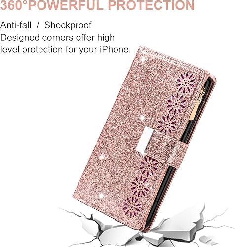 Miniatura 7 de Funda de teléfono para Huawei P30 LiteNova 4E con protector de pantalla de vidrio templado y correa para la muñeca Bling Glitter Flip Zipper Soporte