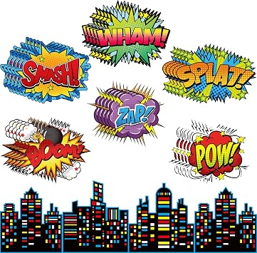 Pasimy 9 Pcs Hero Classroom Decorations Bulletin Board Set Fun Hero Sign Cutouts Signs Paper Cardboard Cutouts Party Decorations for Birthday Party School Classroom Wall Decor