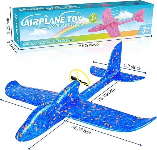 Miniatura 6 de Fuwidvia Juguete de avión de espuma eléctrica, paquete de 2 luces LED 15/25s para niños, juguete volador al aire libre, regalos de cumpleaños para