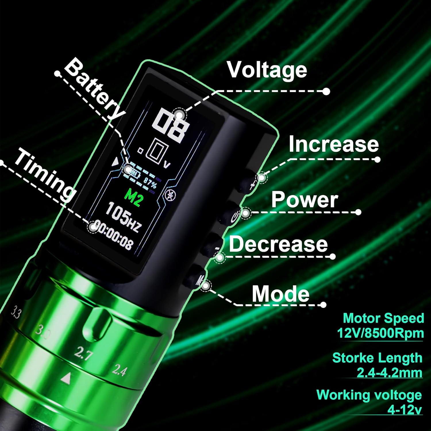 Tattoo Gun Wireless Tattoo Machine 1800mAh Multifunctional Tattoo Pen Dual Mode Memory Function Adjustable Stroke Smart Large Screen Brushless Motor Tattoo Machines LBB S30 MAX