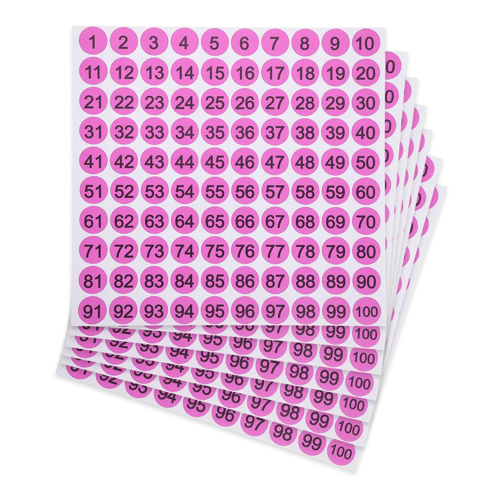 PATIKIL 25mm Consecutive Number Stickers, 7 Pcs 1 to 100 Waterproof Self-Adhesive Round Number Sticker Decal for Inventory, Storage Organization, Boxes, Bins, Toolbox, Lockers, Pink