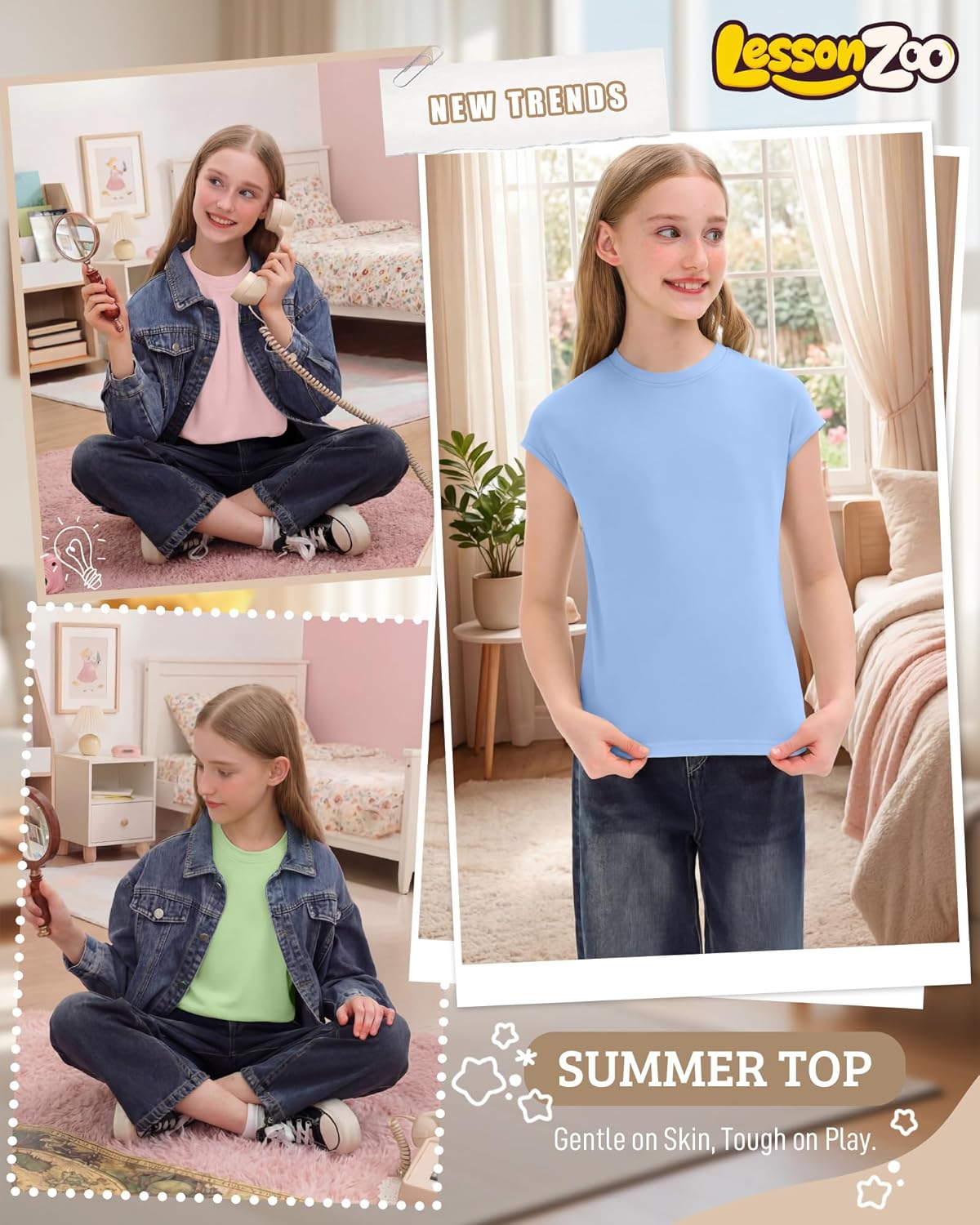 3 Pack Girls Cap Sleeve T-Shirts Crew Neck Solid Tops Teen Girls Casual Loose Summer Basic Tees 5-14 Years - Image 6
