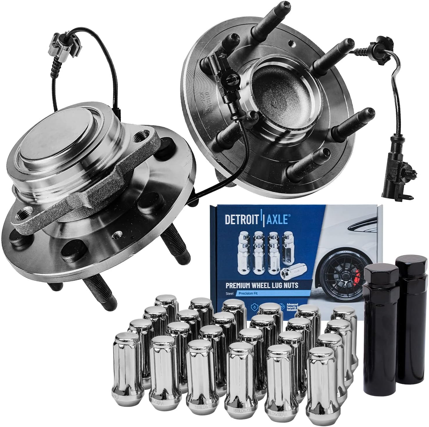 Detroit Axle - 2WD Front Wheel Bearing Hubs Kit for Chevy GMC Silverado Sierra Suburban Yukon XL 1500 Tahoe Avalanche Cadillac Escalade ESV Wheel Bearing Hubs Lug Nuts Socket Keys Replacement