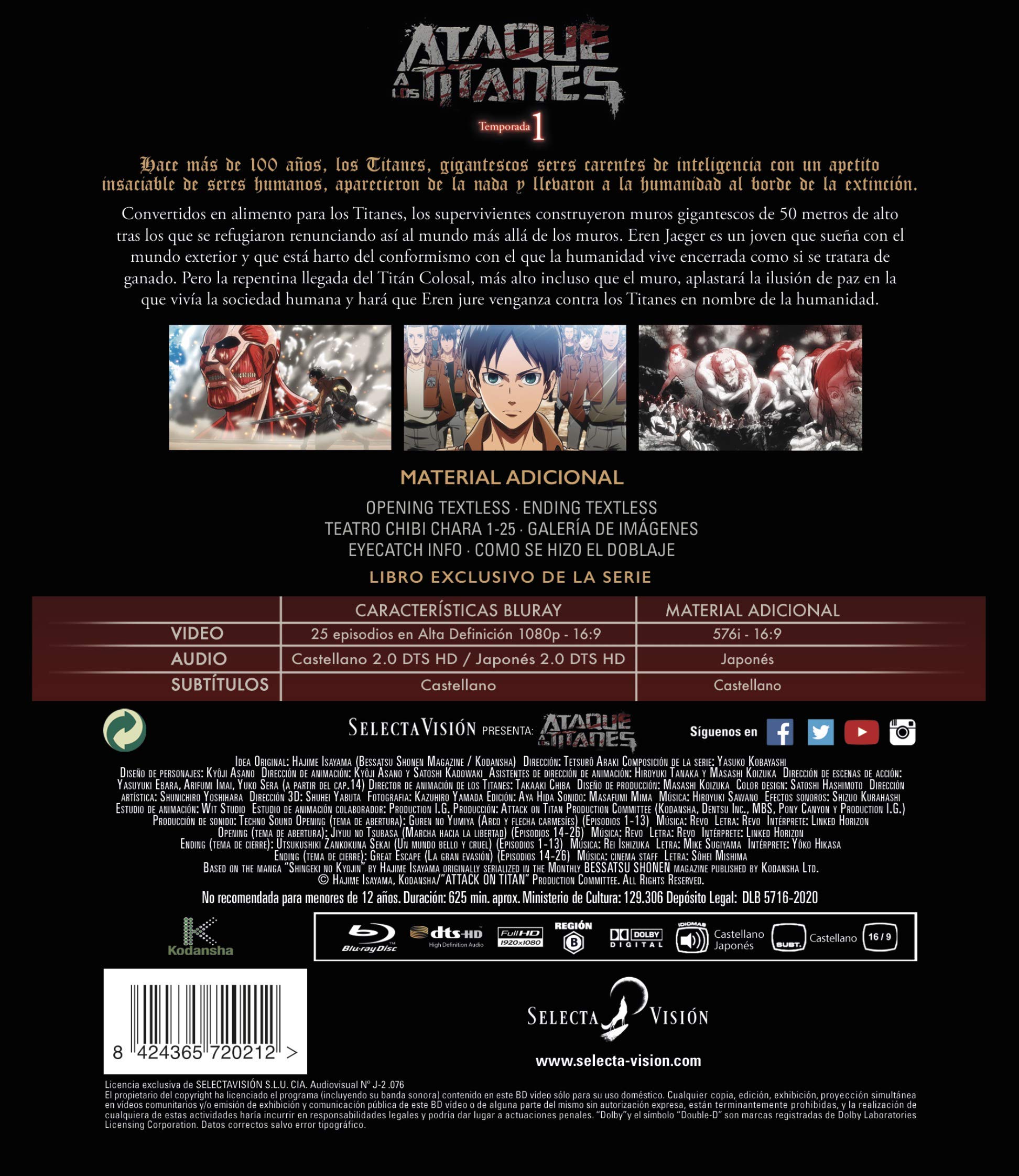Ataque A Los Titanes Temporada 1 Episodios 1 A 25 Blu-Ray Edición Coleccionista