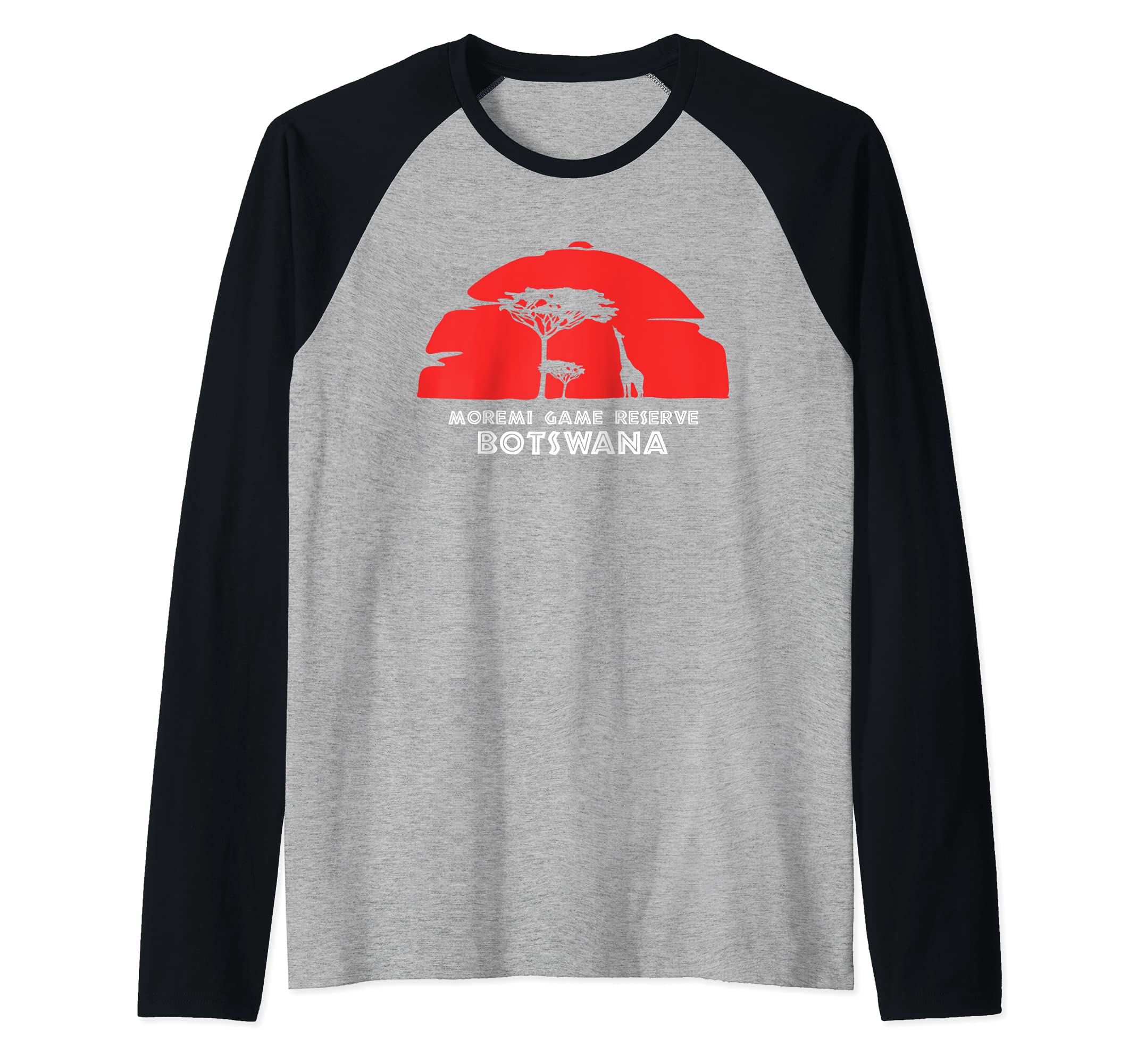 Moremi Game Reserve, Botswana Africa Safari Girrafe Raglan Baseball Tee, Black